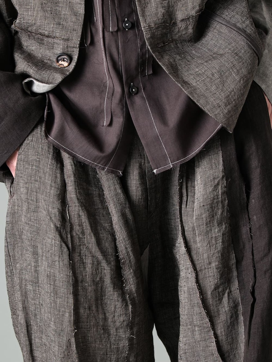 ZIGGY CHEN 23SS Asymmetric patchwork trousers for setup] - 0M2310533-Multi Fabric Panel Trousers - 992X-Black-Classic Derby Shoes Lace Up Single Sole - Horse Full Grain - 992X 4-005