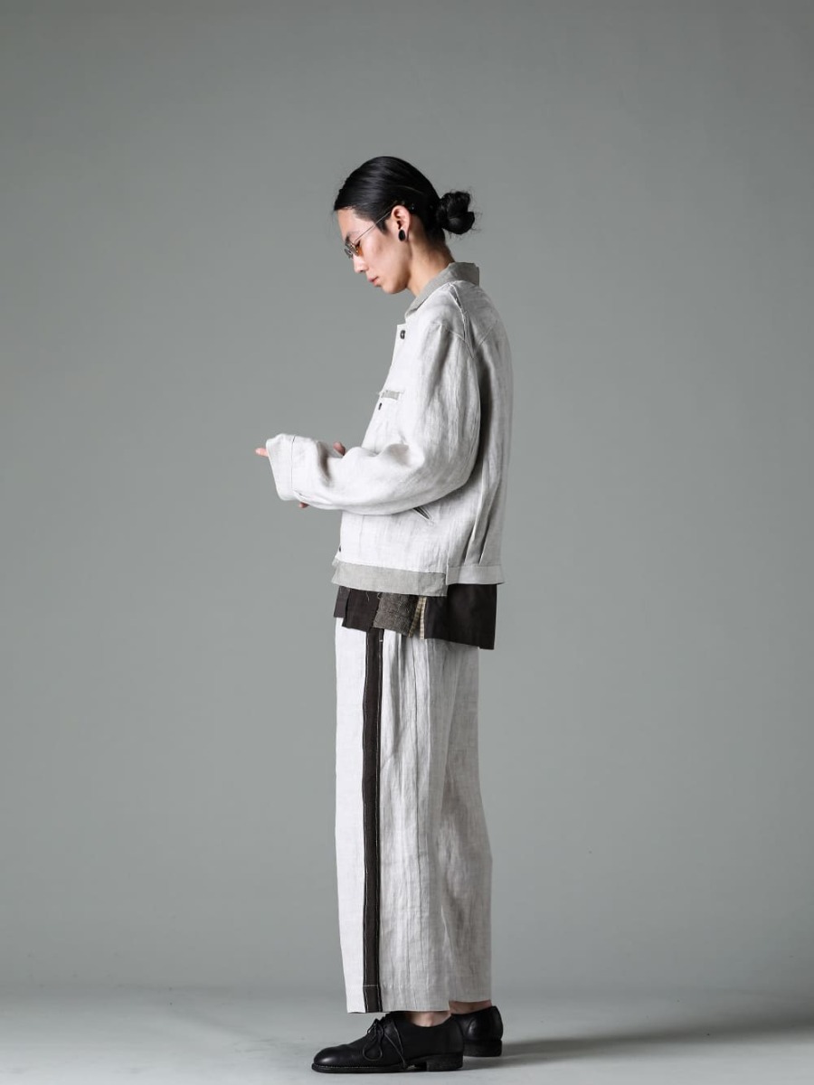 ZIGGY CHEN 23SS(春夏) Simple design emphasizes dense worldview - 0M2310919-Classic Utility Jacket - RG1012TI-VINTAGE-SILVER-RG1012TI / VINTAGE SILVER - 0M2310212-Assymetrical Patchwork T-Shirt - 0M2310526-Side Taped Worker Trousers - 992X-Black-Classic Derby Shoes Laced Up Single Sole - Horse Full Grain - 992X 1-002