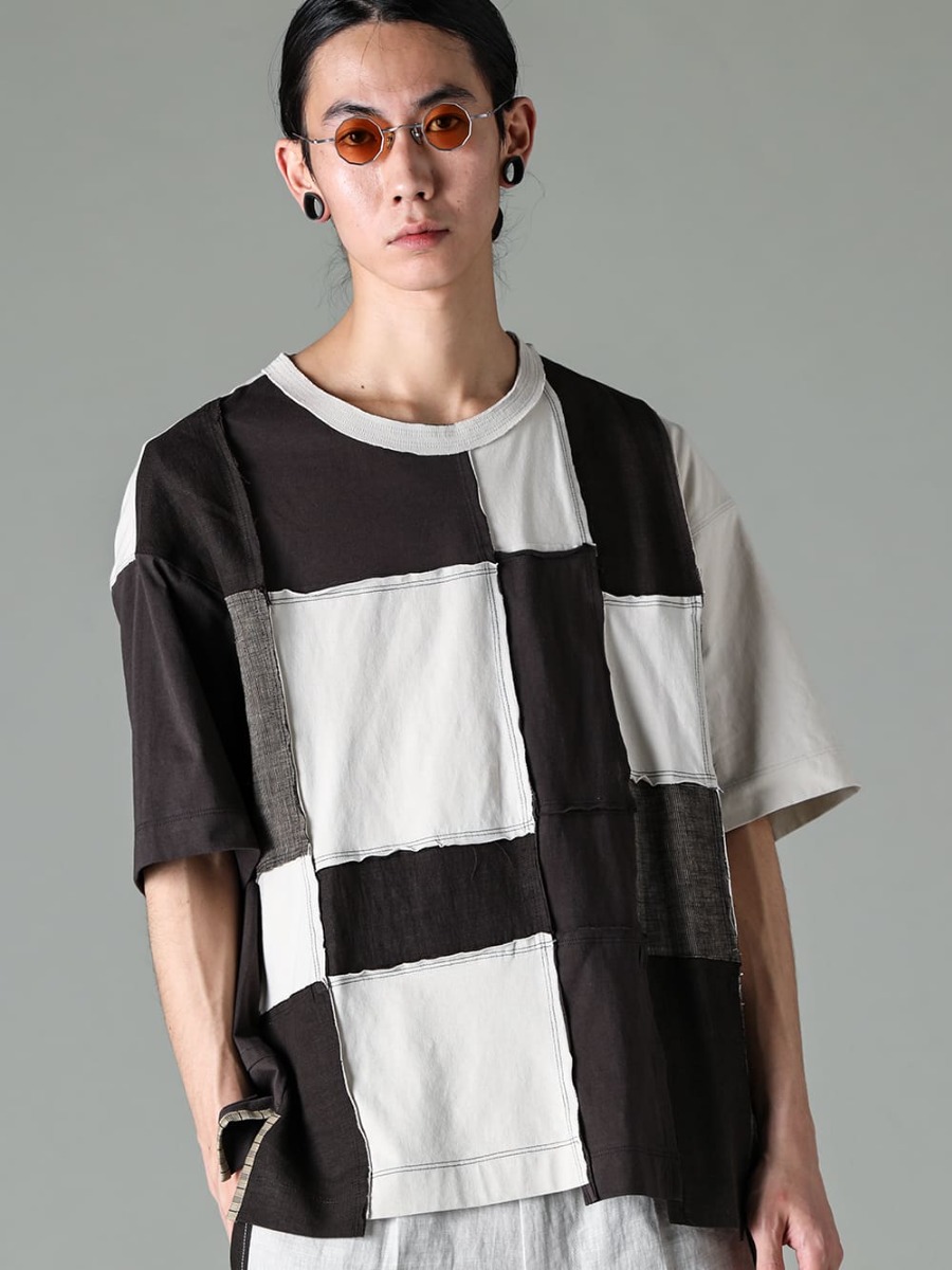 ZIGGY CHEN 23SS T-shirt with unique patchwork feel - RG1012TI-VINTAGE-SILVER-RG1018TI / VINTAGE SILVER - 0M2310212-Assymetrical Patchwork T-Shirt 3-003