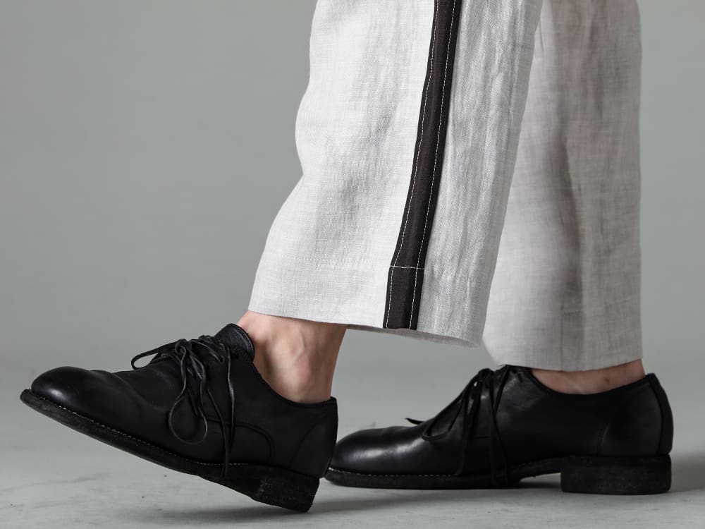 ZIGGY CHEN 23SS(春夏) Elaborate design down to the smallest detail -  0M2310526-Side Taped Worker Trousers - 992X-Black-Classic Derby Shoes Laced Up Single Sole - Horse Full Grain - 992X 4-005