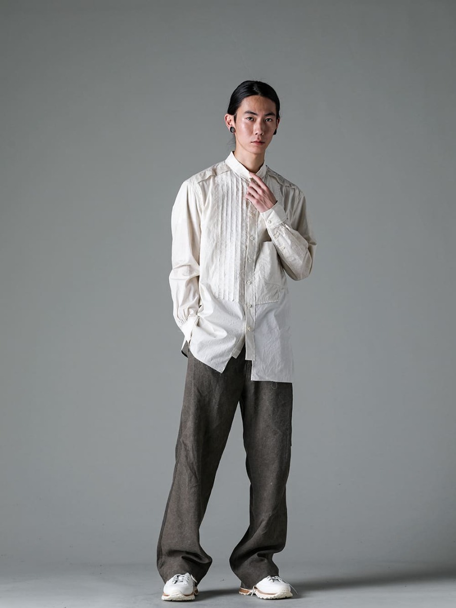 ZIGGY CHEN 23SS Mandarin collar aesthetic that is reminiscent of Tsumeeri 0M2310709-Mandarin collar hybrid dress shirt 3-001