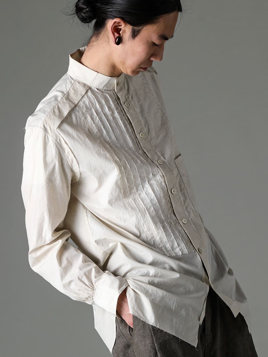 ZIGGY CHEN 23SS Mandarin collar aesthetic that is reminiscent of Tsumeeri - 0M2310709-Mandarin collar hybrid dress shirt 3-003