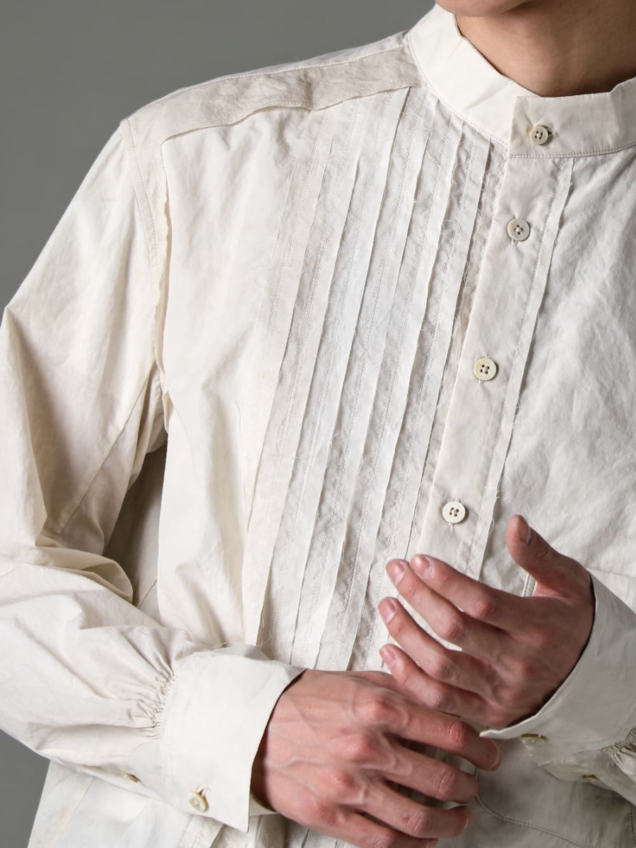 ZIGGY CHEN 23SS Mandarin collar aesthetic that is reminiscent of Tsumeeri - 0M2310709-Mandarin collar hybrid dress shirt 3-005