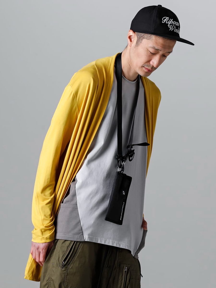 RIPVANWINKLE - リップヴァンウィンクル 2023SS グラスケースや小型ポーチ、財布など入れる便利な仕様のドルマンT  - シルキータッチと吸水性の良さを持つモダール素材を使用したカーディガン。 RW-502-Mustard - ソリッド ジャージー カーデ マスタード - RW-547-L.Gray×Shark - ドルマンT ライトグレー × シャーク - RW-554 - サングラス ケース 2-001