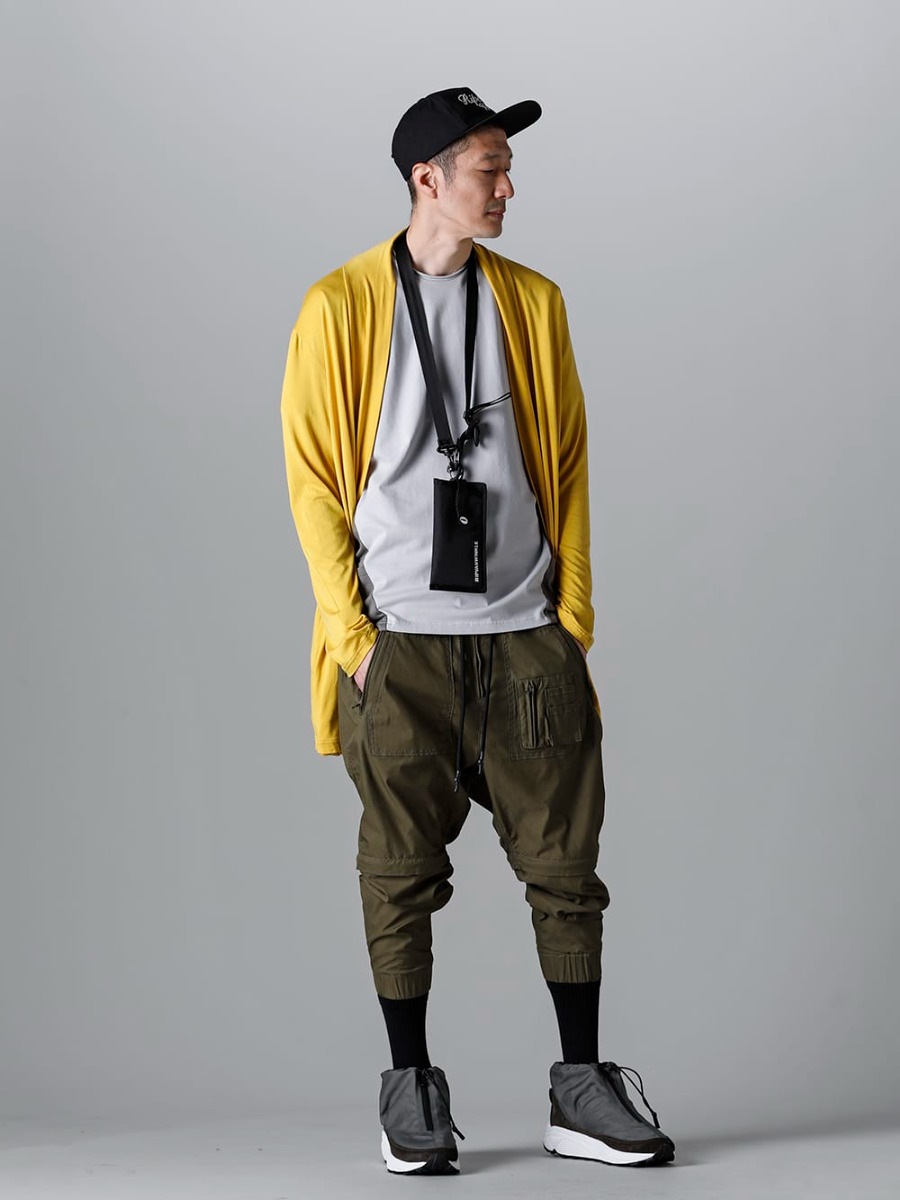 RIPVANWINKLE - リップヴァンウィンクル 2023SS マスタードと合わせるカーキが新鮮なパラシュートパンツ - RW-502-Mustard - ソリッド ジャージー カーデ マスタード - RW-547-L.Gray×Shark - ドルマンT ライトグレー × シャーク - RW-509-Khaki - パラシュートパンツ カーキ - RW-554 - サングラス ケース - RW-552 - ストラップ 4-001