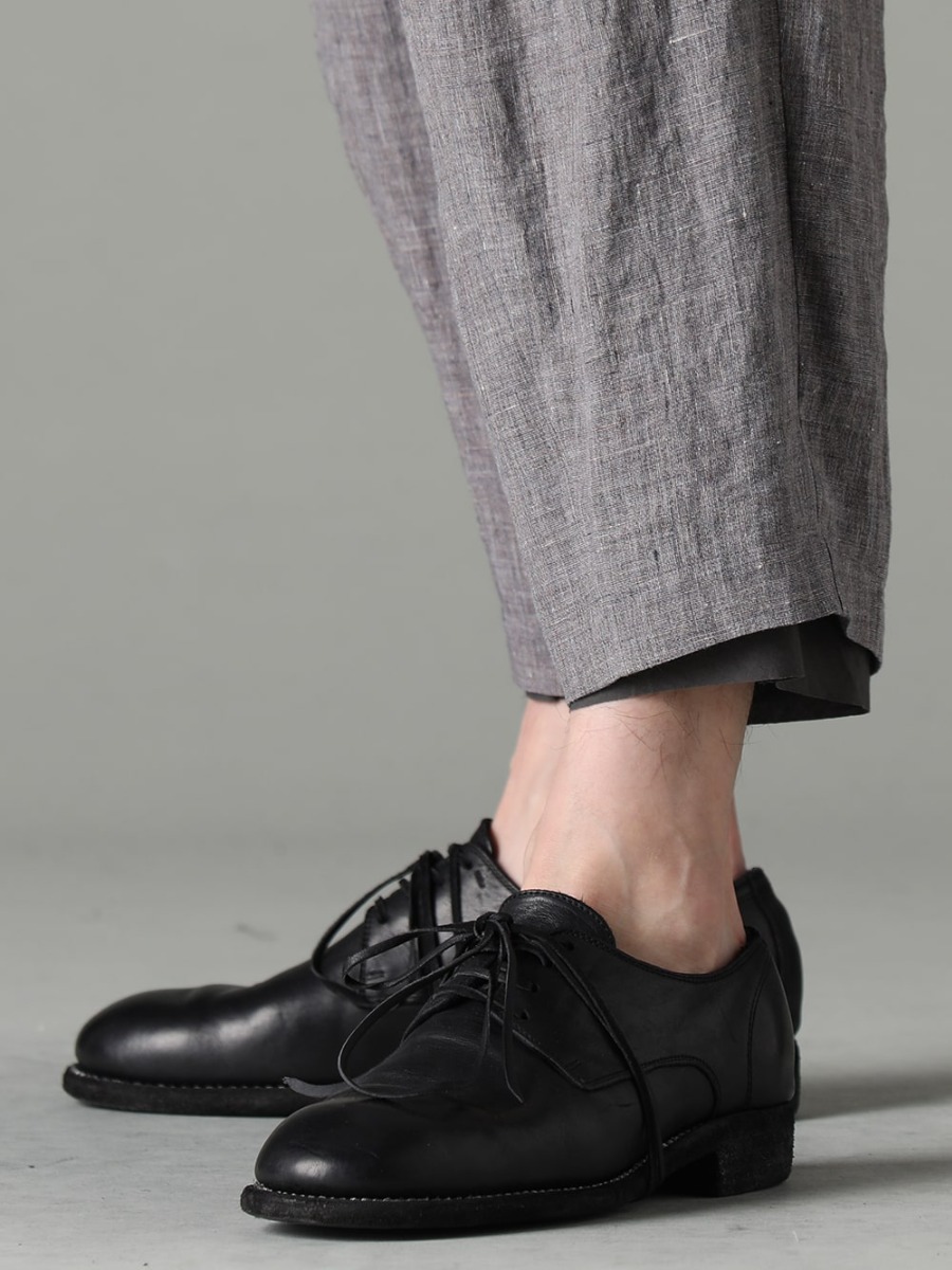 DEVOA 23SS 薄着になる季節に向けておすすめしたい一本 - PTI-STCB-Vintage-Blue Baggy Cropped Pants Ramie Vintage Blue 992X-Black Classic Derby Shoes Lace Up Single Sole - Horse Full Grain 3-005