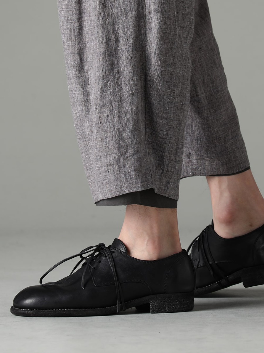 DEVOA 23SS 薄着になる季節に向けておすすめしたい一本 - PTI-STCB-Vintage-Blue Baggy Cropped Pants Ramie Vintage Blue 992X-Black Classic Derby Shoes Lace Up Single Sole - Horse Full Grain 3-006