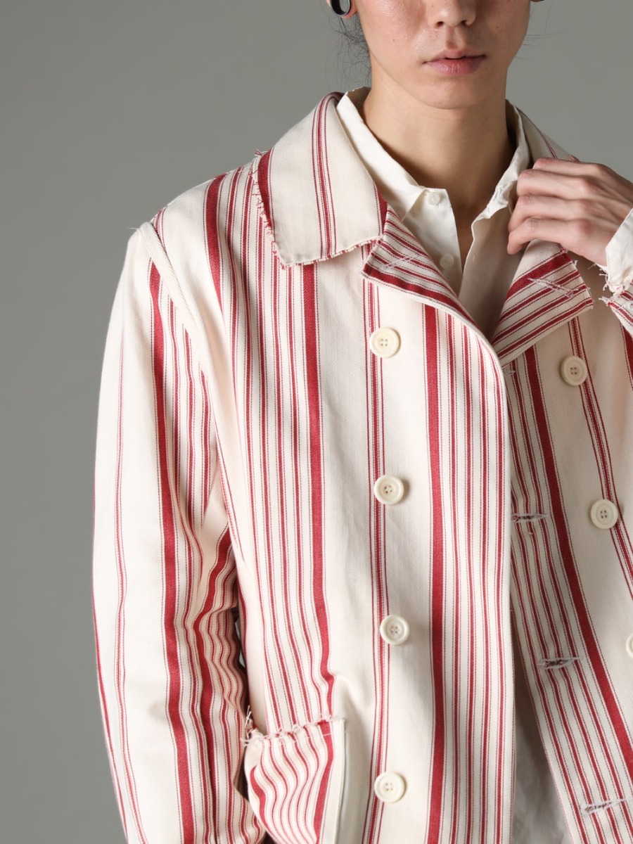OLUBIYI THOMAS(オルヴィ トーマス) 23SS(春夏) 赤と白のストライプが映えるデザインが春のコーディネートにぴったり - 3204.5 ダブルブレストワークジャケット shirt レギュラーカラーシャツ 2-005