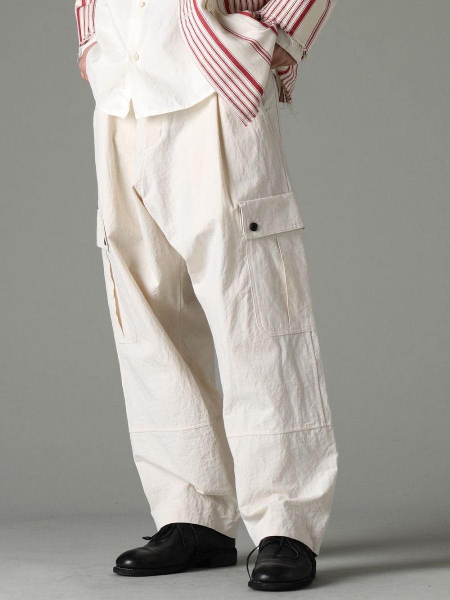 OLUBIYI THOMAS(オルヴィ トーマス) 23SS(春夏) 夏場でも快適に着用できるO PROJECTの代表的なアイテム - O15TR3-KINARI カーゴ トラウザー キナリ ファイン キャンバス 992X-Black クラシック ダービーシューズ レースアップ シングルソール - ホース フルグレイン 3-001