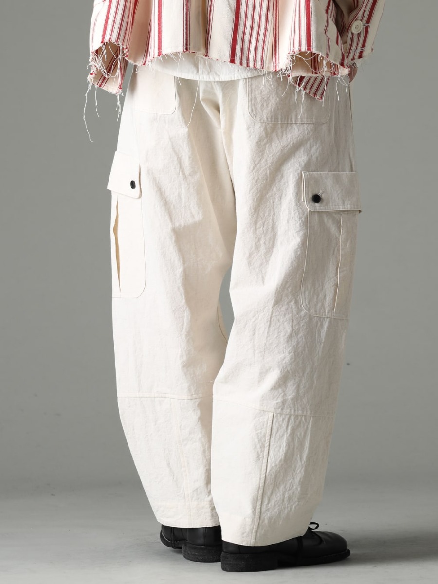 OLUBIYI THOMAS(オルヴィ トーマス) 23SS(春夏) 夏場でも快適に着用できるO PROJECTの代表的なアイテム - O15TR3-KINARI カーゴ トラウザー キナリ ファイン キャンバス 992X-Black クラシック ダービーシューズ レースアップ シングルソール - ホース フルグレイン 3-003