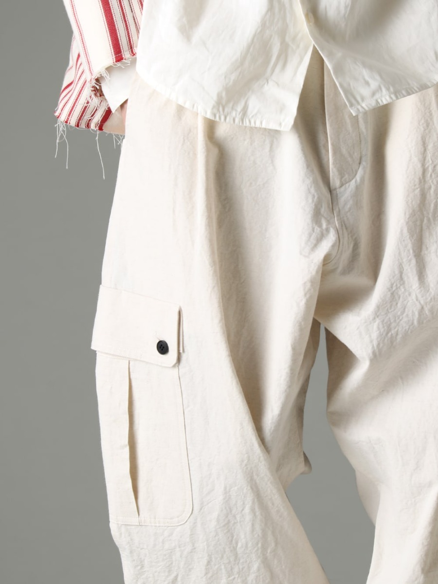 OLUBIYI THOMAS(オルヴィ トーマス) 23SS(春夏) 夏場でも快適に着用できるO PROJECTの代表的なアイテム - O15TR3-KINARI カーゴ トラウザー キナリ ファイン キャンバス 992X-Black クラシック ダービーシューズ レースアップ シングルソール - ホース フルグレイン 3-004