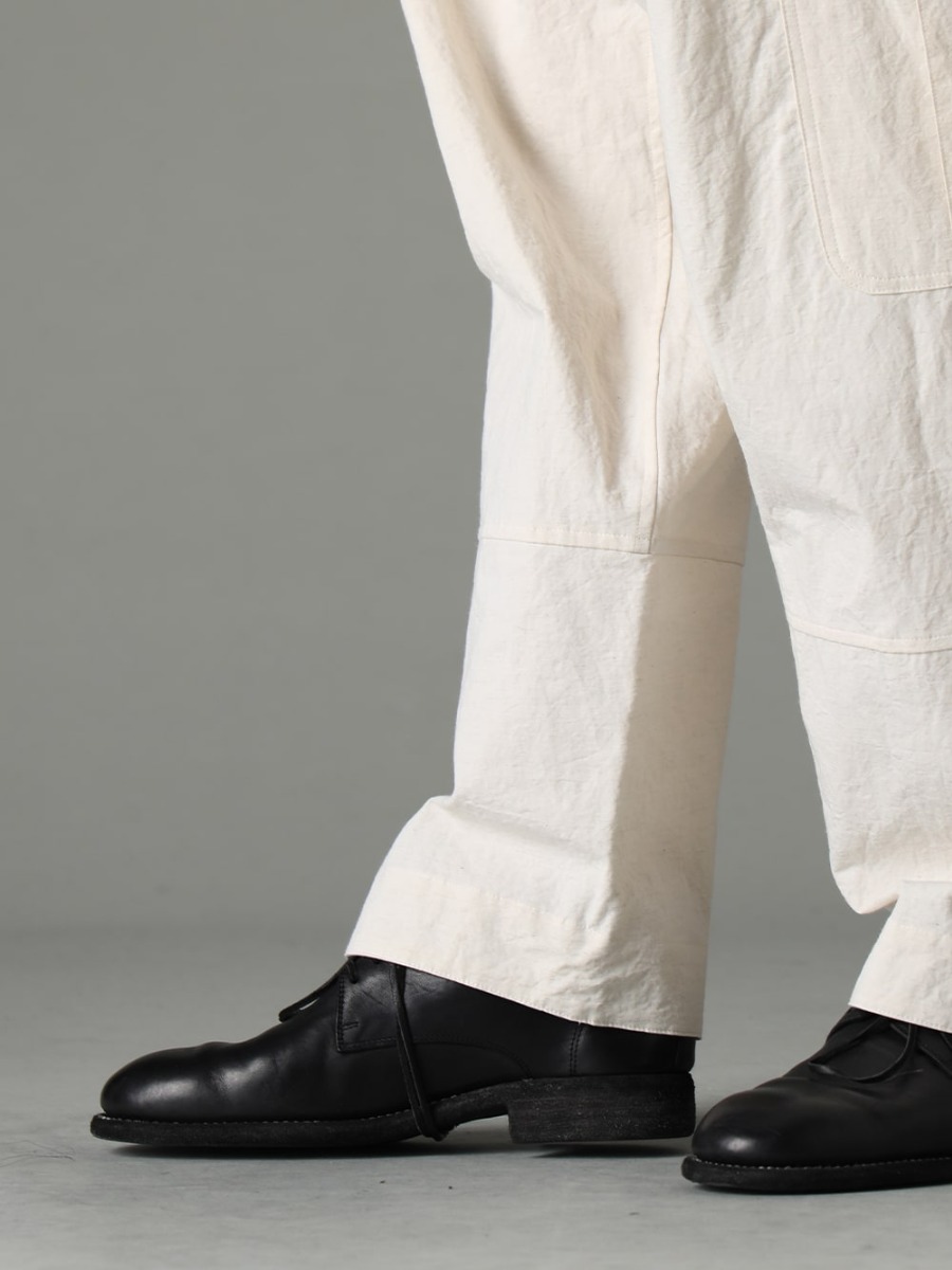 OLUBIYI THOMAS(オルヴィ トーマス) 23SS(春夏) 夏場でも快適に着用できるO PROJECTの代表的なアイテム - O15TR3-KINARI カーゴ トラウザー キナリ ファイン キャンバス 992X-Black クラシック ダービーシューズ レースアップ シングルソール - ホース フルグレイン 3-007