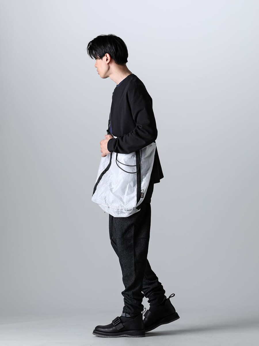 RIPVANWINKLE 2023SS Styling Mixing The Viridi-anne's Sweat Zip-Up Jersey With Dolman T - VI-3589-01 - Sweat Zip up Jacket - RW-547-Navy×Black - Dolman-T Navy×Black - VI-3595-04-Black - Stripe Knit Drop-Clotch Pants Black - RW-552 - Strap - RW-551 - Packable tote 1-002