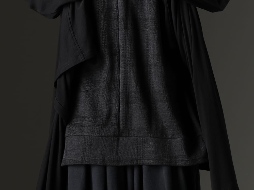 JULIUS / nude:masahiko maruyama 2023SS - Enjoy the depth of black with drapes and woven patterns. - 819CUM3-black(Cotton/Cupro Jersey Drape Cardigan Black) NU-1687(Oversized Short Sleeve T-Shirt) - 2-005