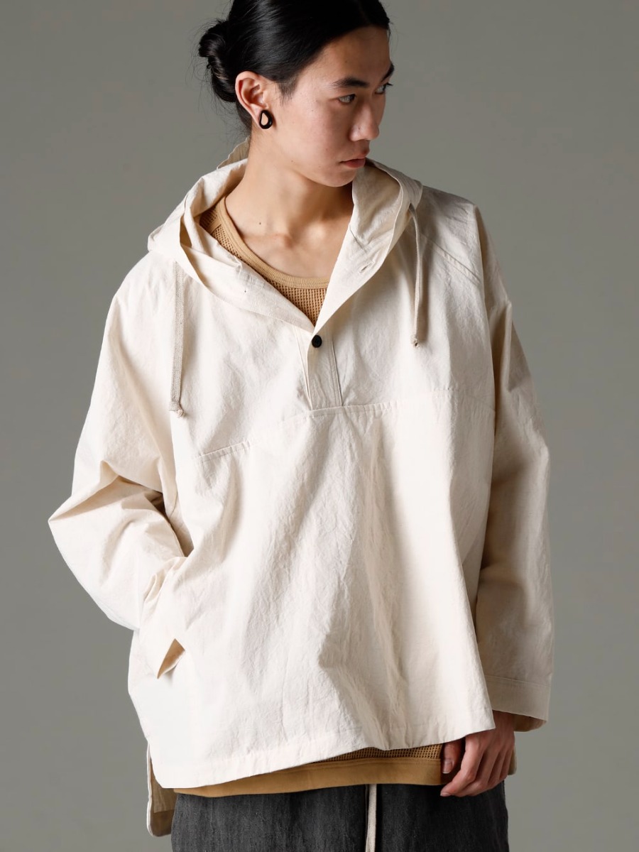 O project(オー プロジェクト) 23SS(春夏) 夏に活躍するリネンパーカーとメッシュTシャツレイヤード  - O15JKT2-KINARI フーディー プルオーバー ジャケット キナリ ファイン キャンバス O15TT1-YELLOW-BEIGE スリーブレス ティー コットン ヘンプ ジャージー 2-001
