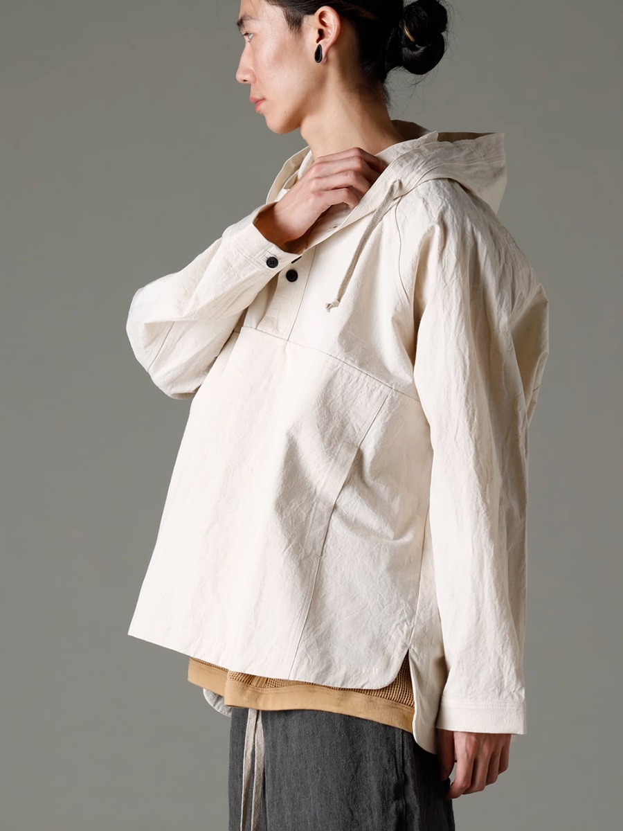 O project(オー プロジェクト) 23SS(春夏) 夏に活躍するリネンパーカーとメッシュTシャツレイヤード  - O15JKT2-KINARI フーディー プルオーバー ジャケット キナリ ファイン キャンバス O15TT1-YELLOW-BEIGE スリーブレス ティー コットン ヘンプ ジャージー 2-002