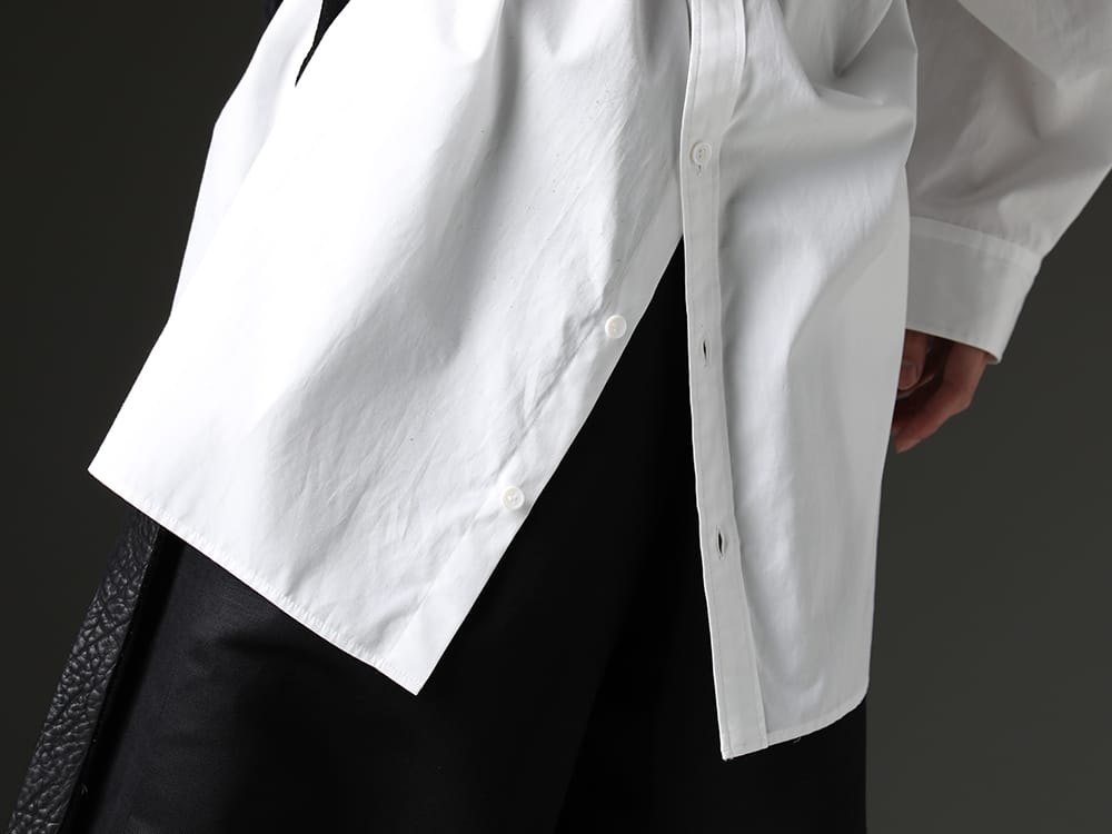 Yohji Yamamoto 2023SS - A combination of crisp white and small items for contrast. - HZ-B15-012-White(Collart Stand Blouse With Pleated Cloth White ) - 2-006