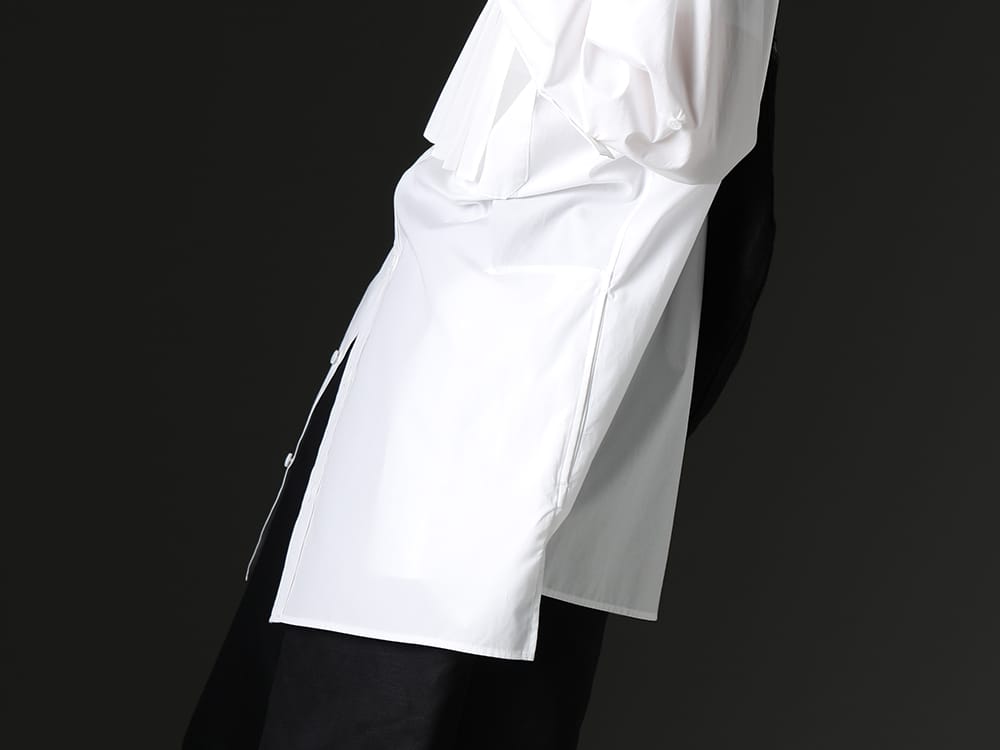 Yohji Yamamoto 2023SS - A combination of crisp white and small items for contrast. - HZ-B15-012-White(Collart Stand Blouse With Pleated Cloth White) - 2-007