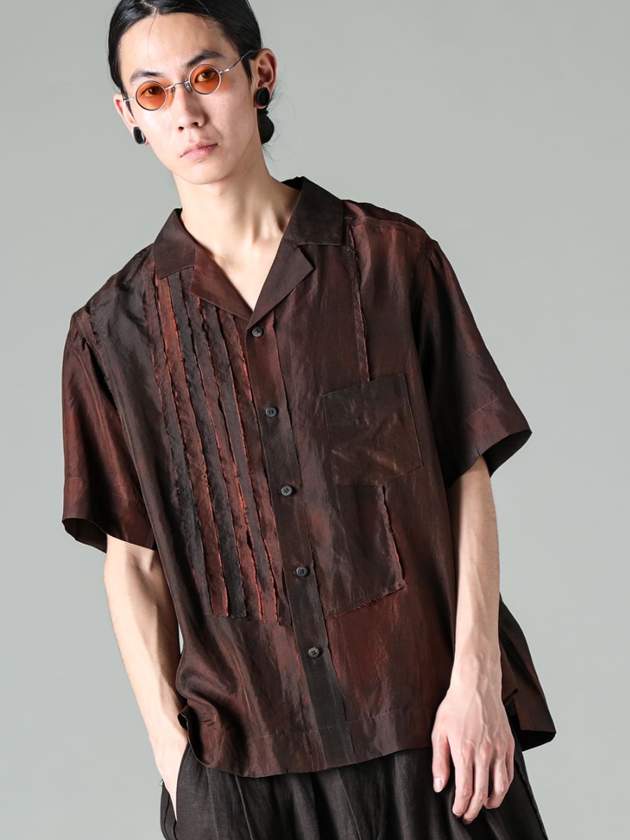 ZIGGY CHEN 23SS Open collar shirt with iconic design - RG1018TI-VINTAGE-SILVER-RG1018TI VITAGE / SILVER - 0M2310724-Hybrid Short Sleeve Shirt 2-001