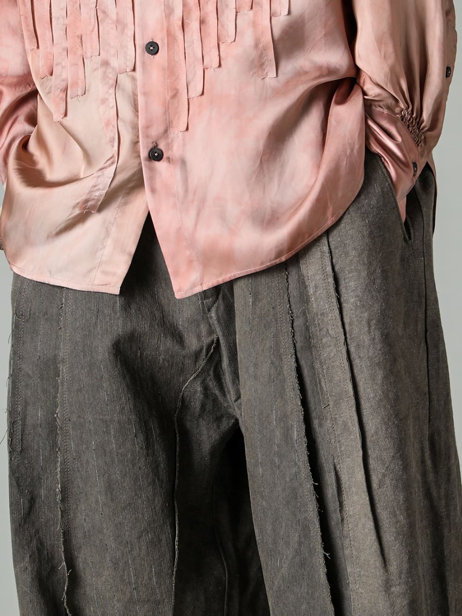 ZIGGY CHEN 23SS Asymmetrical panel trousers made of ikat, a traditional patterned fabric. - 0M2310516-Asymmetrical Panel Trousers - Lugged-Runner-FEIT Ragged Runner 3-005