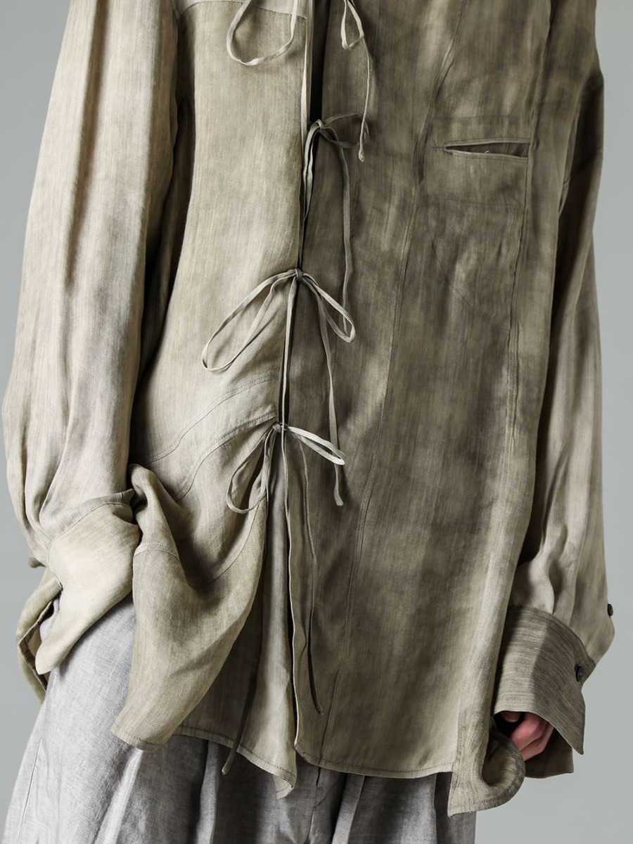ZIGGY CHEN-ジギーチェン シーズン これまでのZIGGY CHENのシャツにはなかった透け感や軽さ、ドレープ性を表現したストリングシャツ  - 0M2310717-コントラスト パネル ストリングシャツ - RG1018TI-VINTAGE-SILVER-RG1018TI ヴィンテージ / シルバー 2-003