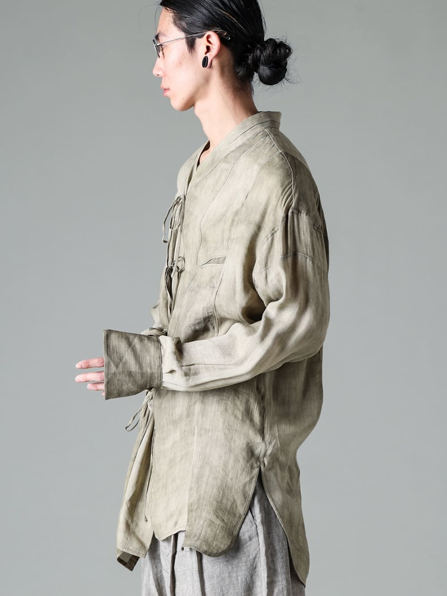 ZIGGY CHEN-ジギーチェン シーズン これまでのZIGGY CHENのシャツにはなかった透け感や軽さ、ドレープ性を表現したストリングシャツ  - 0M2310717-コントラスト パネル ストリングシャツ - RG1018TI-VINTAGE-SILVER-RG1018TI ヴィンテージ / シルバー 2-004