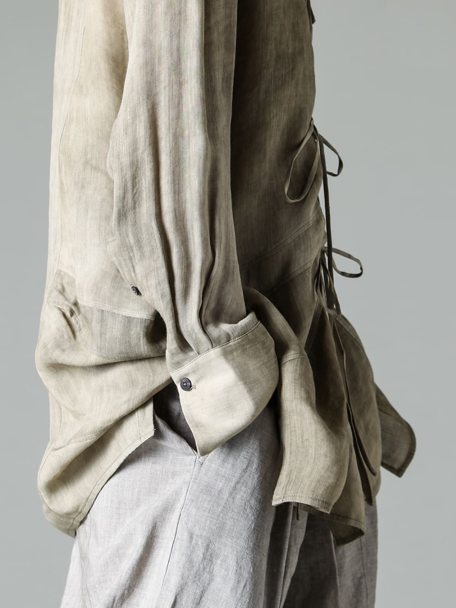 ZIGGY CHEN-ジギーチェン シーズン これまでのZIGGY CHENのシャツにはなかった透け感や軽さ、ドレープ性を表現したストリングシャツ  - 0M2310717-コントラスト パネル ストリングシャツ - RG1018TI-VINTAGE-SILVER-RG1018TI ヴィンテージ / シルバー 2-005
