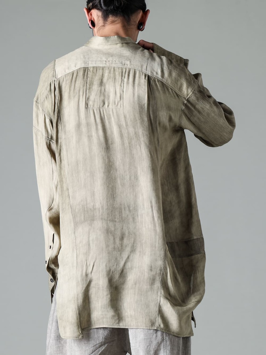 ZIGGY CHEN-ジギーチェン シーズン これまでのZIGGY CHENのシャツにはなかった透け感や軽さ、ドレープ性を表現したストリングシャツ  - 0M2310717-コントラスト パネル ストリングシャツ - RG1018TI-VINTAGE-SILVER-RG1018TI ヴィンテージ / シルバー 2-006
