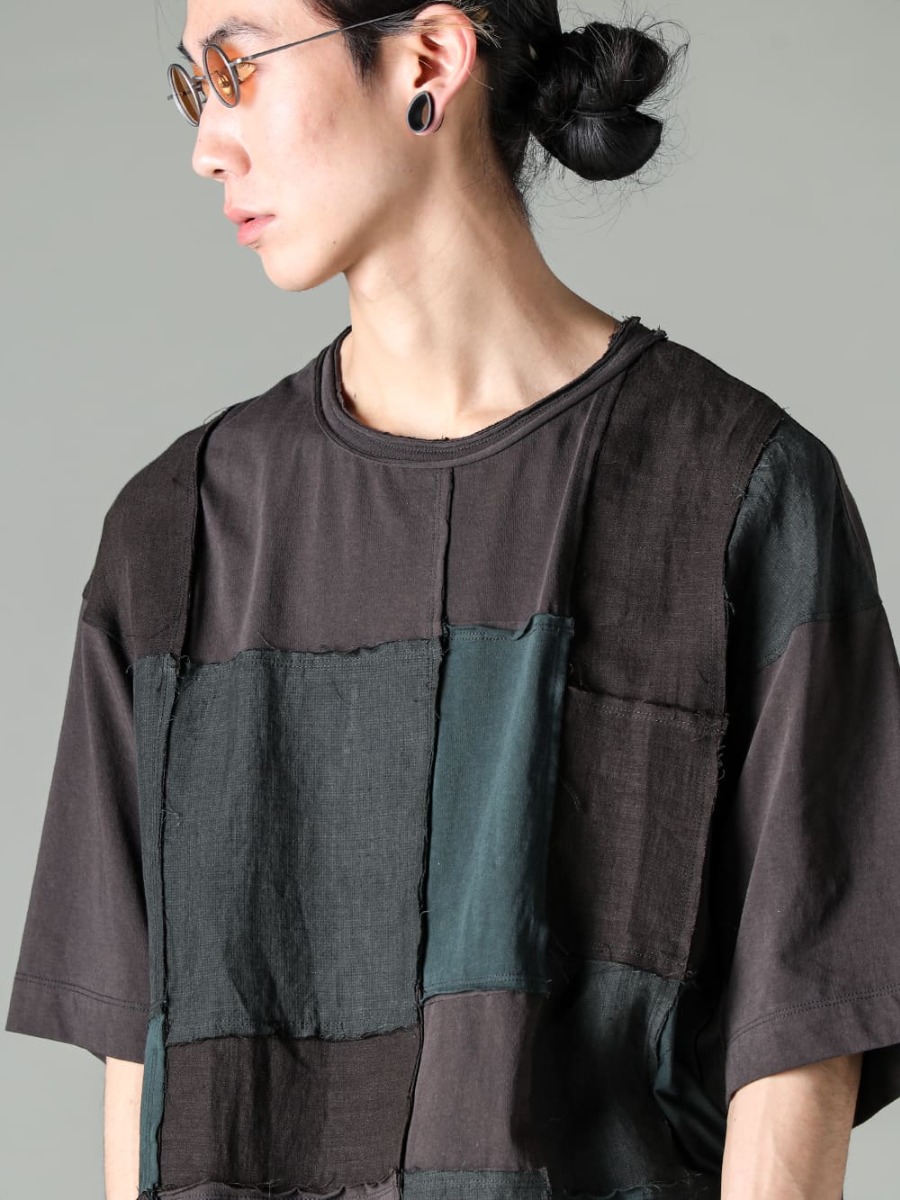 ZIGGY CHEN 23SS T-shirt with unique patchwork feel - 0M2310203-Patchwork T-Shirt - RG1018TI-VINTAGE-SILVER-RG1018TI VITAGE / SILVER 2-002