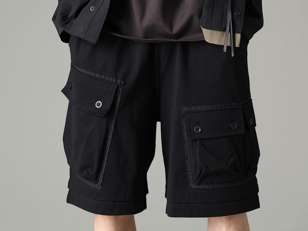 ザ ヴィリディアン 2023SS ミリタリーディテールを採用したラフに履けるショーツ - VI-3607-04-Black(ジャージー ショート パンツ ブラック) - 3-004