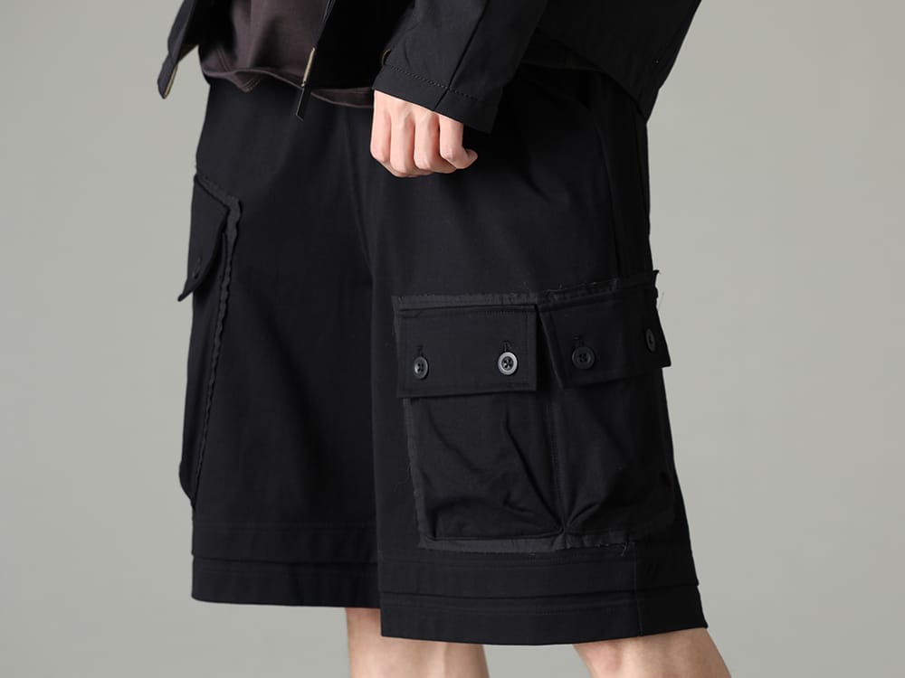 ザ ヴィリディアン 2023SS ミリタリーディテールを採用したラフに履けるショーツ - VI-3607-04-Black(ジャージー ショート パンツ ブラック) - 3-005