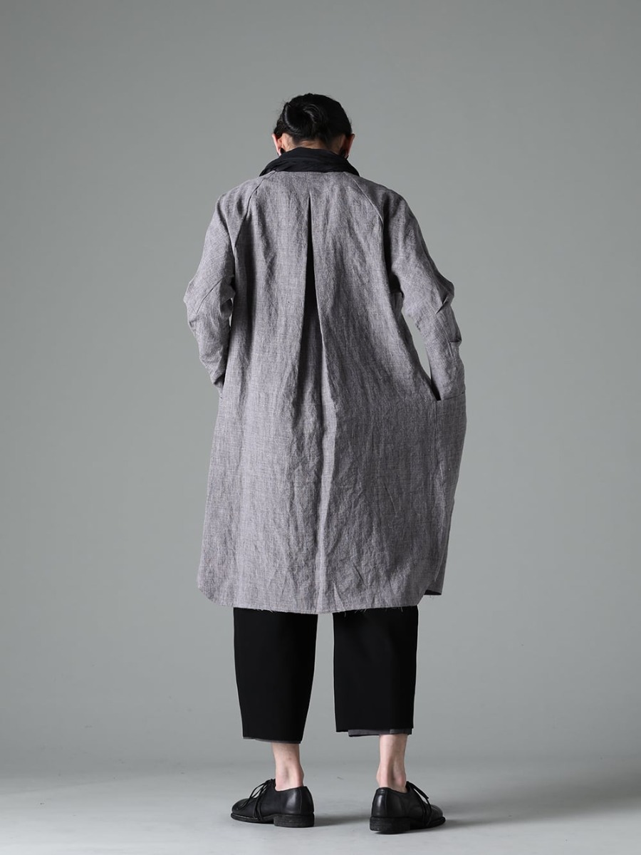 DEVOA 23SS Light styling of linen long shirt coat - SHN-RTHL-Vintage-Blue Long shirt Ramie Vintage-Blue - PTN-SPCB Baggy cropped pants matte polyester - 992X-Black Classic Derby Shoes Laced Up Single Sole - Horse Full Grain - 992X 1-003