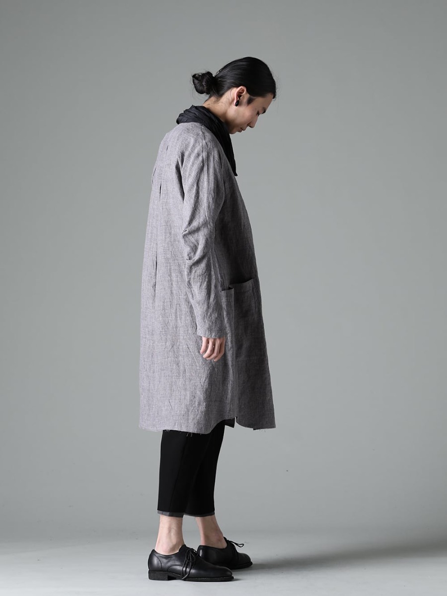 DEVOA 23SS Light styling of linen long shirt coat - SHN-RTHL-Vintage-Blue Long shirt Ramie Vintage-Blue - PTN-SPCB Baggy cropped pants matte polyester - 992X-Black Classic Derby Shoes Laced Up Single Sole - Horse Full Grain - 992X 1-004