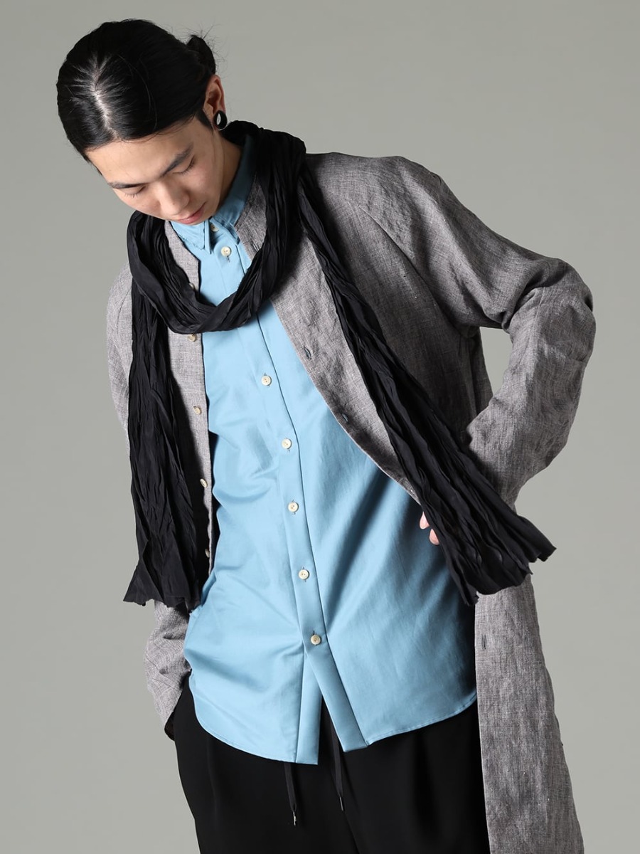 DEVOA 23SS Linen long shirt coat attractiveness: coolness and change over time  - SHN-RTHL-Vintage-Blue Long shirt Ramie Vintage-Blue - SHN-ESCR Shirt cotton / silk 2-006