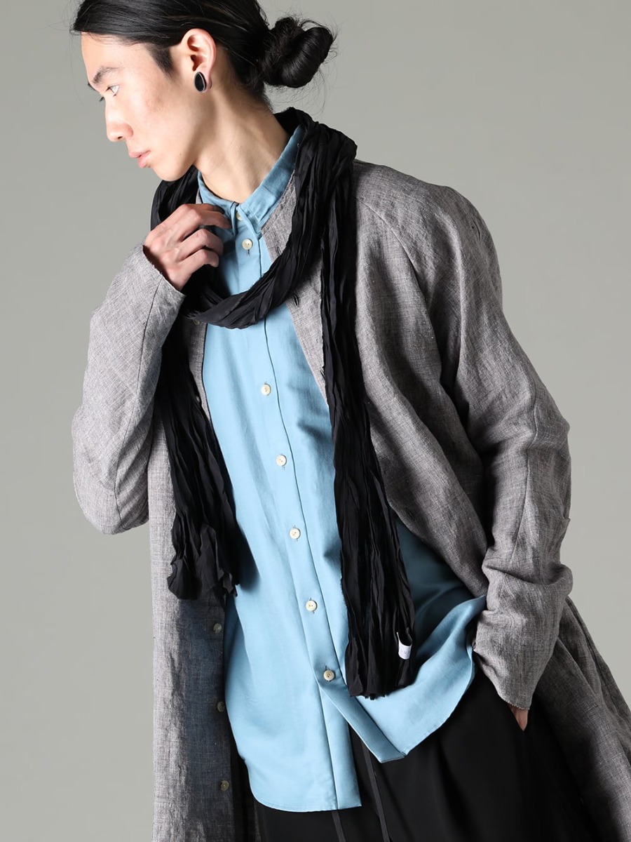 DEVOA 23SS Linen long shirt coat attractiveness: coolness and change over time  - SHN-RTHL-Vintage-Blue Long shirt Ramie Vintage-Blue - SHN-ESCR Shirt cotton / silk 2-007