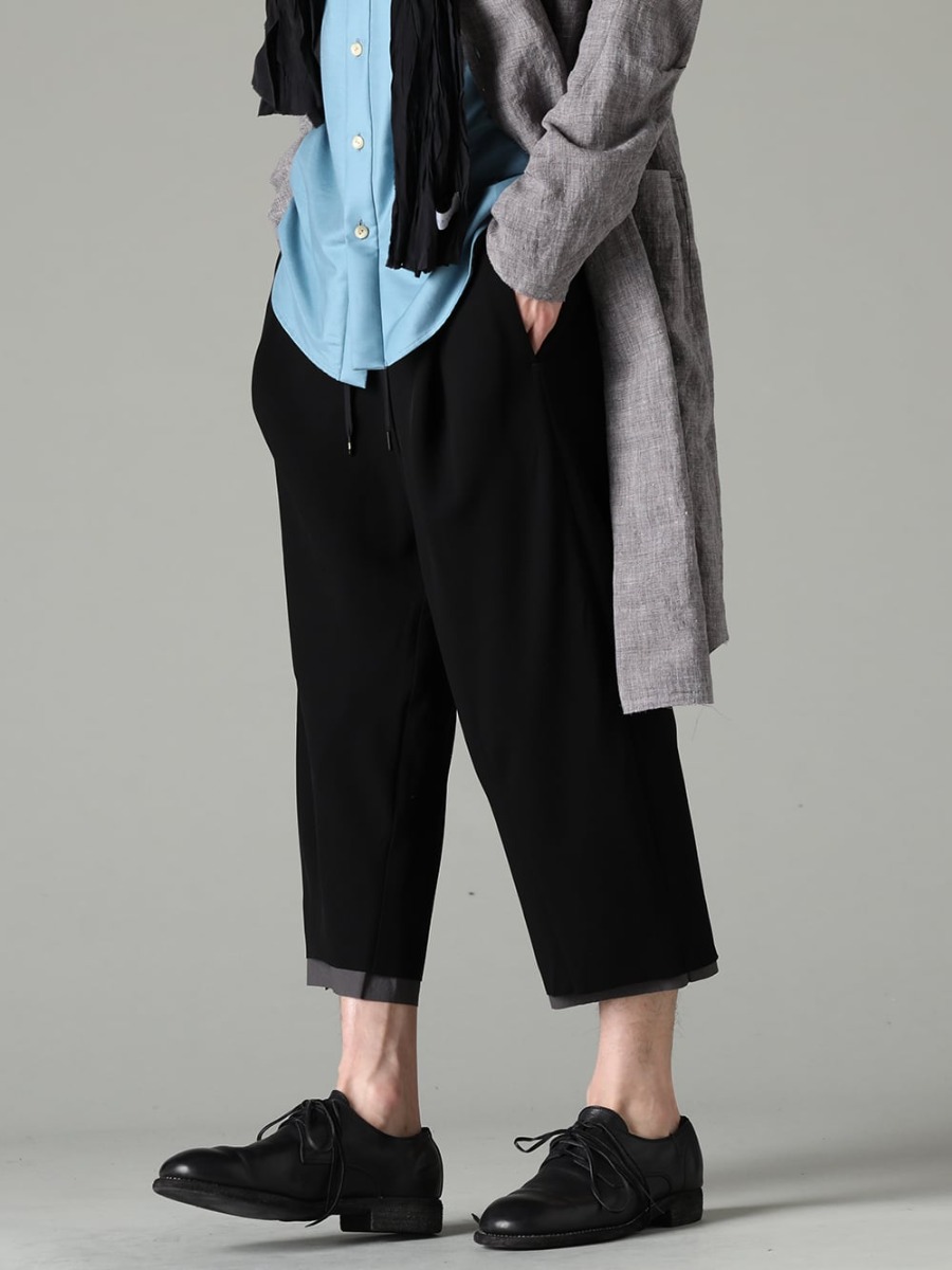 DEVOA 23SS Devoa cropped pants for spring and summer - SHN-RTHL-Vintage-Blue Long shirt Ramie Vintage-Blue - SHN-ESCR Shirt cotton / silk - PTN-SPCB Baggy cropped pants matte polyester - 992X-Black Classic Derby Shoes Laced Up Single Sole - Horse Full Grain - 992X 3-001