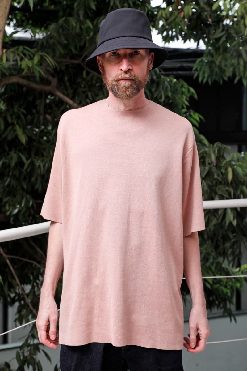 DEVOA(デヴォア) 23SS(春夏) KTS-CSL1-Dark-Pink ニットショートスリーブ コットン / シルク / リネン ダークピンク 5-001