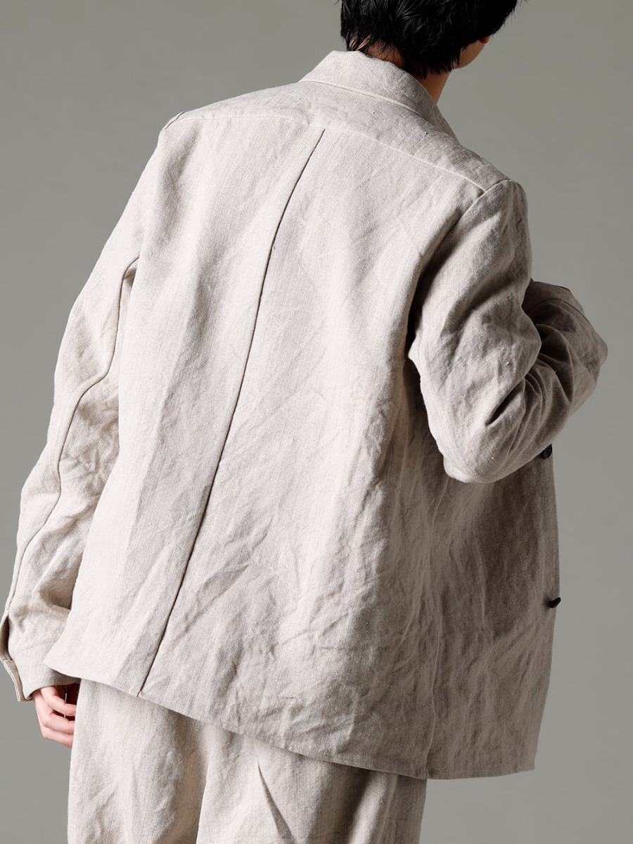 individual sentiments 23SS Individual Sentiments' standard work-style shirt jacket  - SH44-LI20 Heavy Canvas Linen Shirt Jacket SH33-LC18-Ecru Pinstripe Cotton Mao Collar L/S Shirt Ecru 2-007