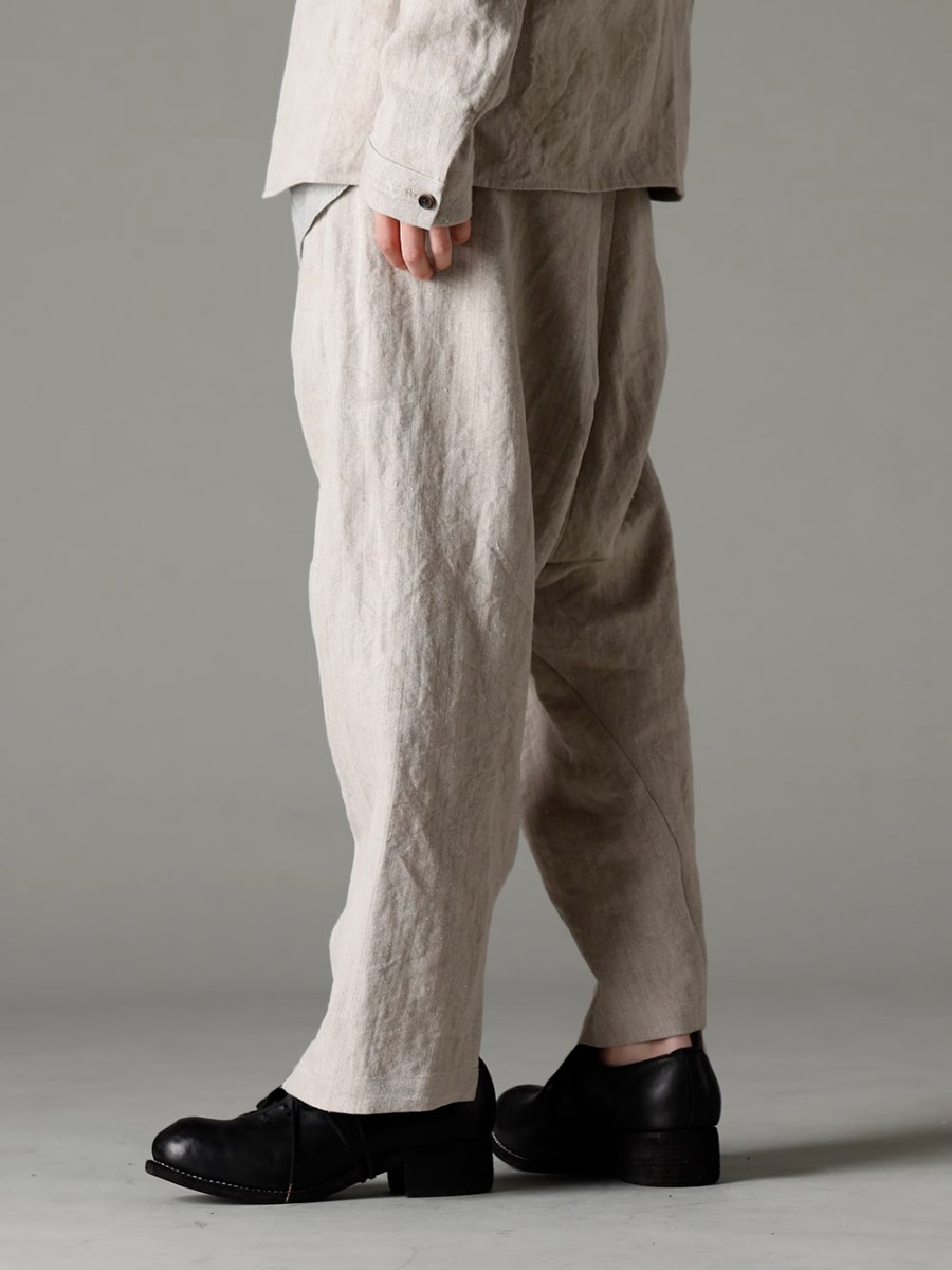 individual sentiments 23SS Cropped pants perfect for the coming season -  PA68L-LI20 Heavy Canvas Linen Cropped Pants PL10L-BLKT Orthopedic Derby Shoes Horse Full Grain Leather - PL10L 3-002