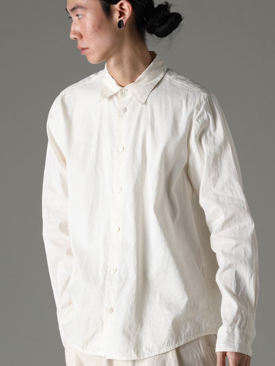 NOUSAN(ノウザン) forme d'expression(フォルメ デ エクスプレッション) 23SS(春夏) 高密度で織られたリネンコットン：NOUSANの定番シャツ  - shirt レギュラーカラーシャツ UG063-F50S ウエスト コート UM1552-Tan ジョセフ トップ タン 2-006