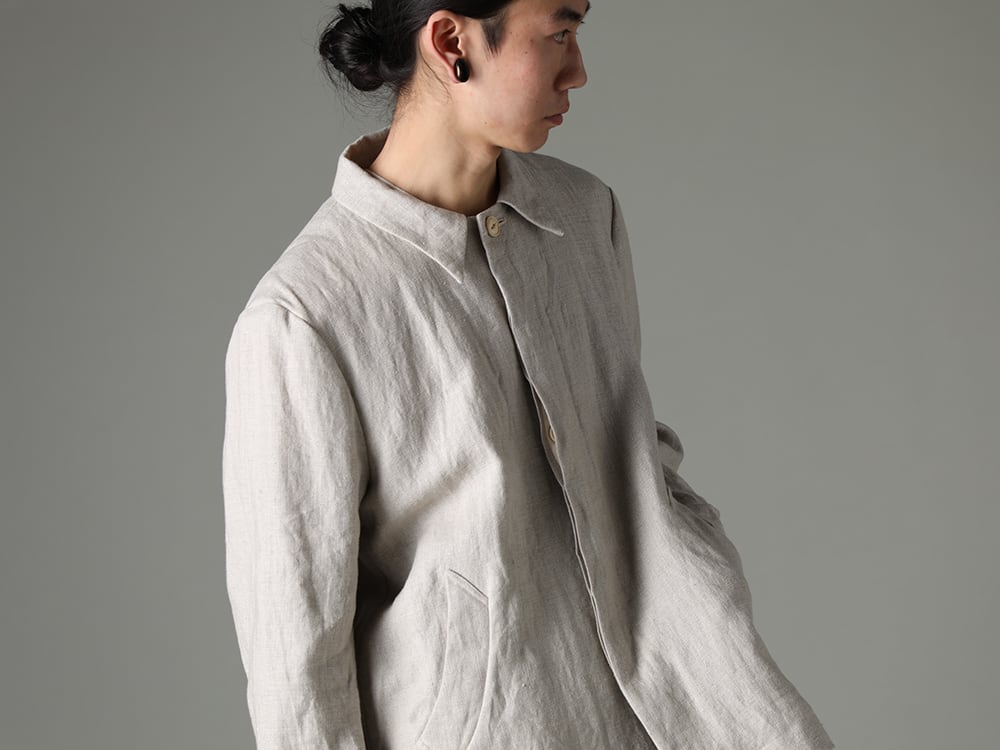 NOUSAN(ノウザン) 23SS(春夏) シンプルが故に存在感を放つ  - vincent ヴィンセント:フライフロントショートジャケット - O15TS2-KINARI 3/4 スリーブティー コットン ヘンプ ジャージー キナリ 2-002
