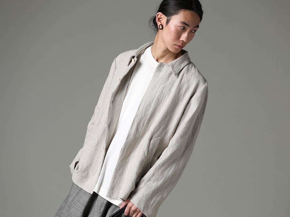 NOUSAN(ノウザン) 23SS(春夏) シンプルが故に存在感を放つ  - vincent ヴィンセント:フライフロントショートジャケット - O15TS2-KINARI 3/4 スリーブティー コットン ヘンプ ジャージー キナリ 2-004