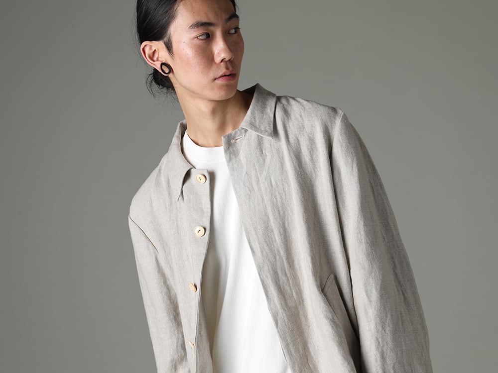 NOUSAN(ノウザン) 23SS(春夏) シンプルが故に存在感を放つ  - vincent ヴィンセント:フライフロントショートジャケット - O15TS2-KINARI 3/4 スリーブティー コットン ヘンプ ジャージー キナリ 2-004