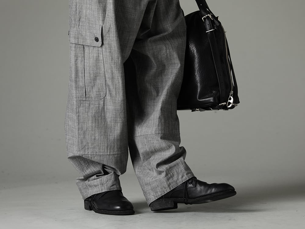 NOUSAN(ノウザン) 23SS(春夏) 計算された美しいシルエット - O15TR3-GREY-SUMI カーゴ トラウザー グレイ スミ シャンブレー - 992X-Black クラシック ダービーシューズ レースアップ シングルソール - ホース フルグレイン - 992X - co11fwls010-CowMineral ロング ストーン カウ ミネラル 3-004