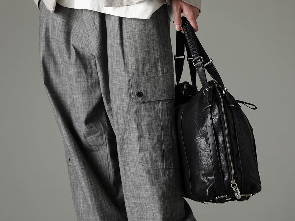 NOUSAN(ノウザン) 23SS(春夏) 計算された美しいシルエット - O15TR3-GREY-SUMI カーゴ トラウザー グレイ スミ シャンブレー - co11fwls010-CowMineral ロング ストーン カウ ミネラル 3-005