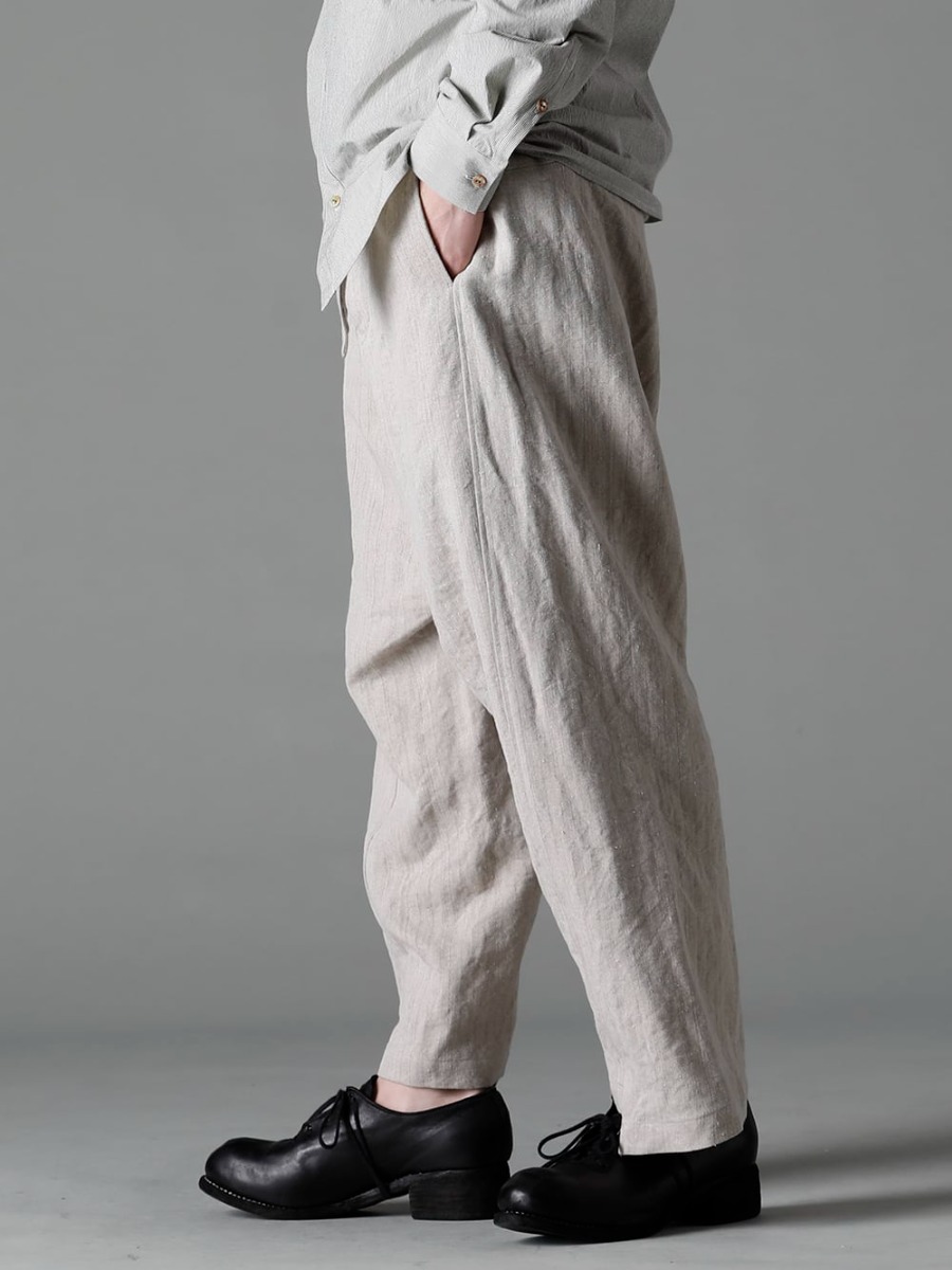 individual sentiments(インディビジュアル センチメンツ) 23SS(春夏) 全体の印象を左右するシルエットバランス - PA68L-LI20 ヘビーキャンバスリネンクロップドパンツ - PL10L-BLKT オーソピーディック ダービーシューズ ホース フルグレイン レザー - PL10L 3-002