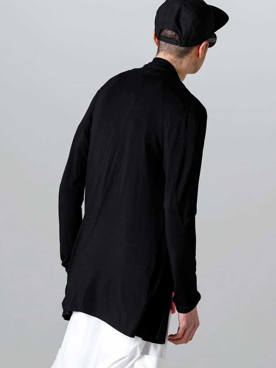 RIPVANWINKLE - リップヴァンウィンクル 2023SS 羽織りとして使えるソリッドジャージーカーデを挿し色使いが際立つレイヤードドルマンでスタイリング  - RW-502-Black - ソリッド ジャージー カーデ ブラック 2-002