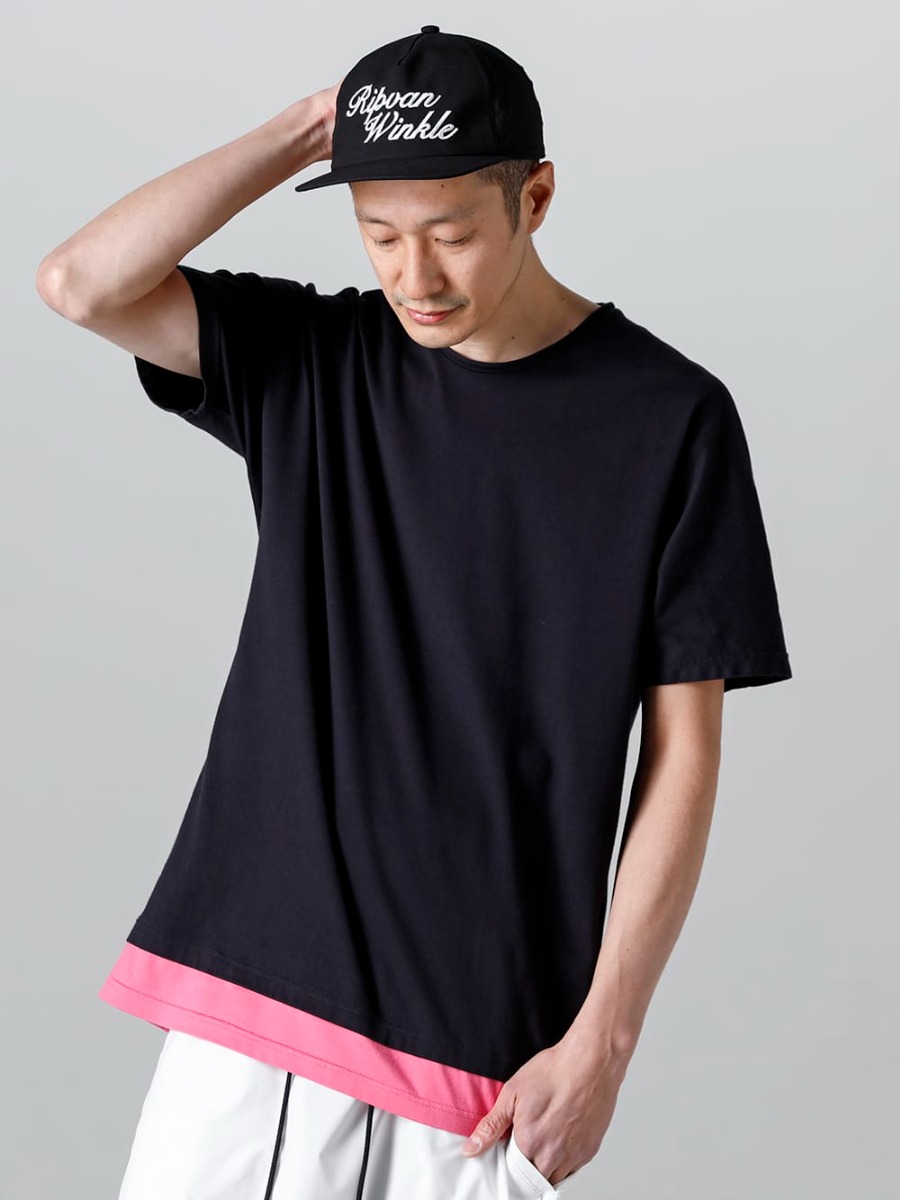 RIPVANWINKLE - リップヴァンウィンクル 2023SS 羽織りとして使えるソリッドジャージーカーデを挿し色使いが際立つレイヤードドルマンでスタイリング  - RW-546-D.Navy - レイヤード ドルマンT ダーク ネイビー 2-005