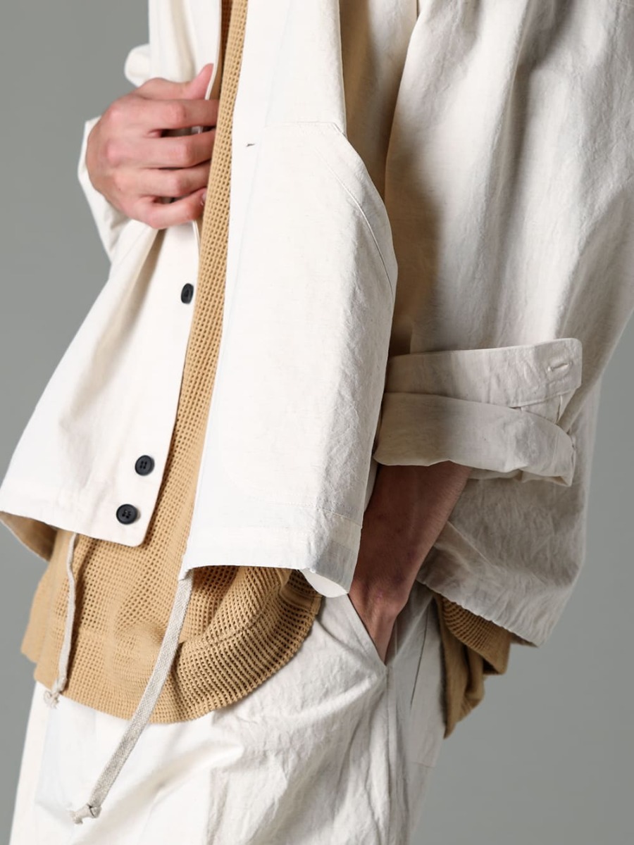 O PROJECT 23SS (Spring-Summer) Coverall that can be worn year-round if worn as an inner layer - O15SRT2-KINARI-Coverall Shirt Kinari Fine Canvas - O15TS1-mesh-YELLOW-BEIGE-SS TEE Cotton Mesh Yellow Beige - O15TT1-YELLOW-BEIGE-Sleeveless Tee Cotton Hemp Je 2-002