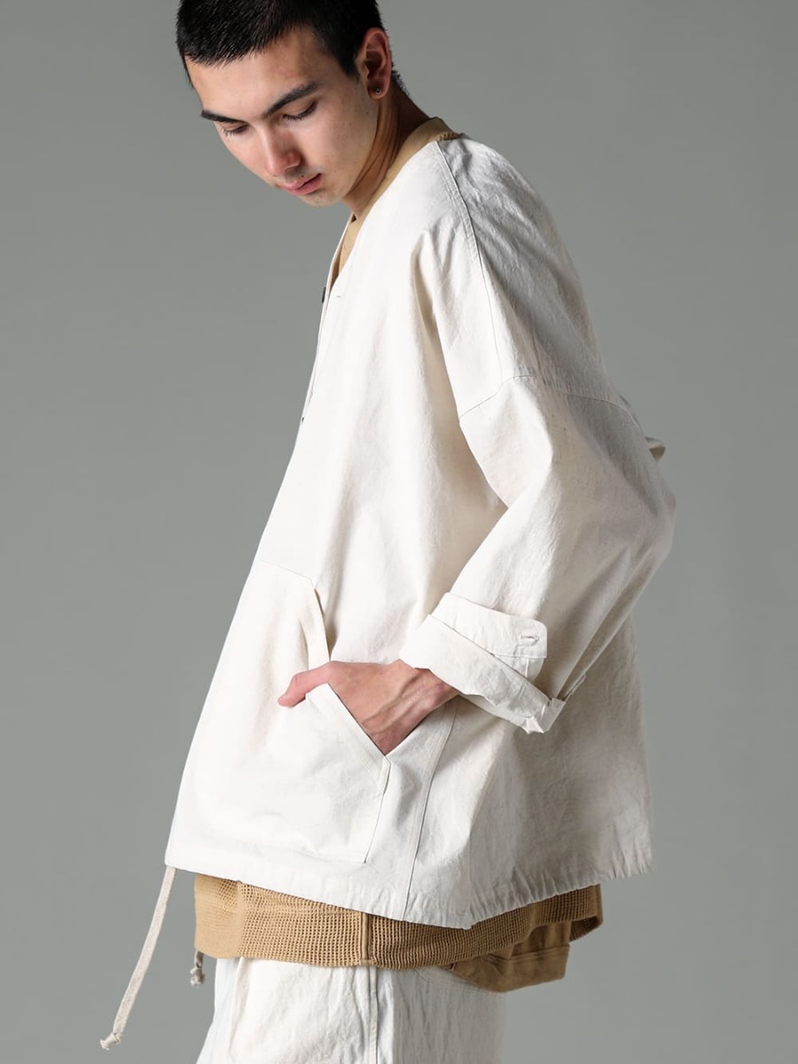 O PROJECT 23SS (Spring-Summer) Coverall that can be worn year-round if worn as an inner layer - O15SRT2-KINARI-Coverall Shirt Kinari Fine Canvas - O15TS1-mesh-YELLOW-BEIGE-SS TEE Cotton Mesh Yellow Beige - O15TT1-YELLOW-BEIGE-Sleeveless Tee Cotton Hemp Je 2-004